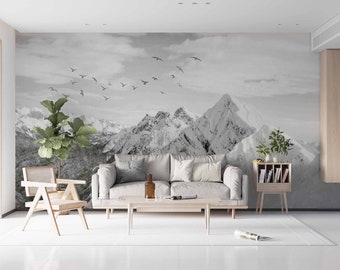 Mural de papel pintado 3D de pájaros nevados de montaña, autoadhesivo