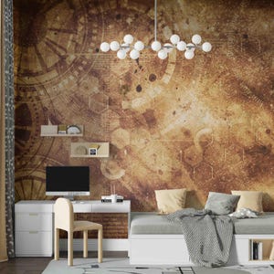 Mural de pared Steampunk – Fondo de tecnología industrial, papel tapiz autoadhesivo