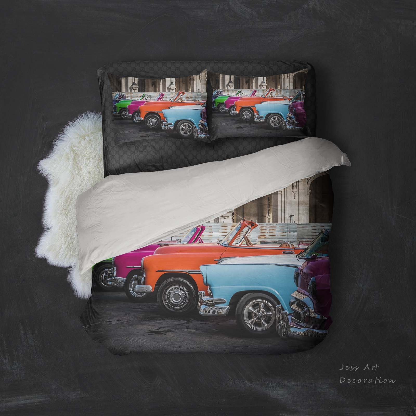 3D Car Duvet Covers Set Old Quilt Cover Colorful Bedding Etsy