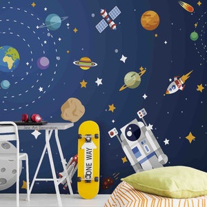 3D Cartoon Space Planet Wallpaper-Nursery Wllpaper Removable Wallpaper-Peel and stick Wall Mural,Playroom Wallpaper Wall decor 517