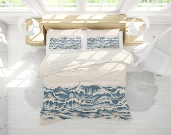 3D Welle Bettwäsche Set, Große Quilt Cover, Blau Bettwäsche Set, Japanische Doona Abdeckung, Sea Queen Bettwäsche, Alte König Bettwäsche, Kissenbezüge
