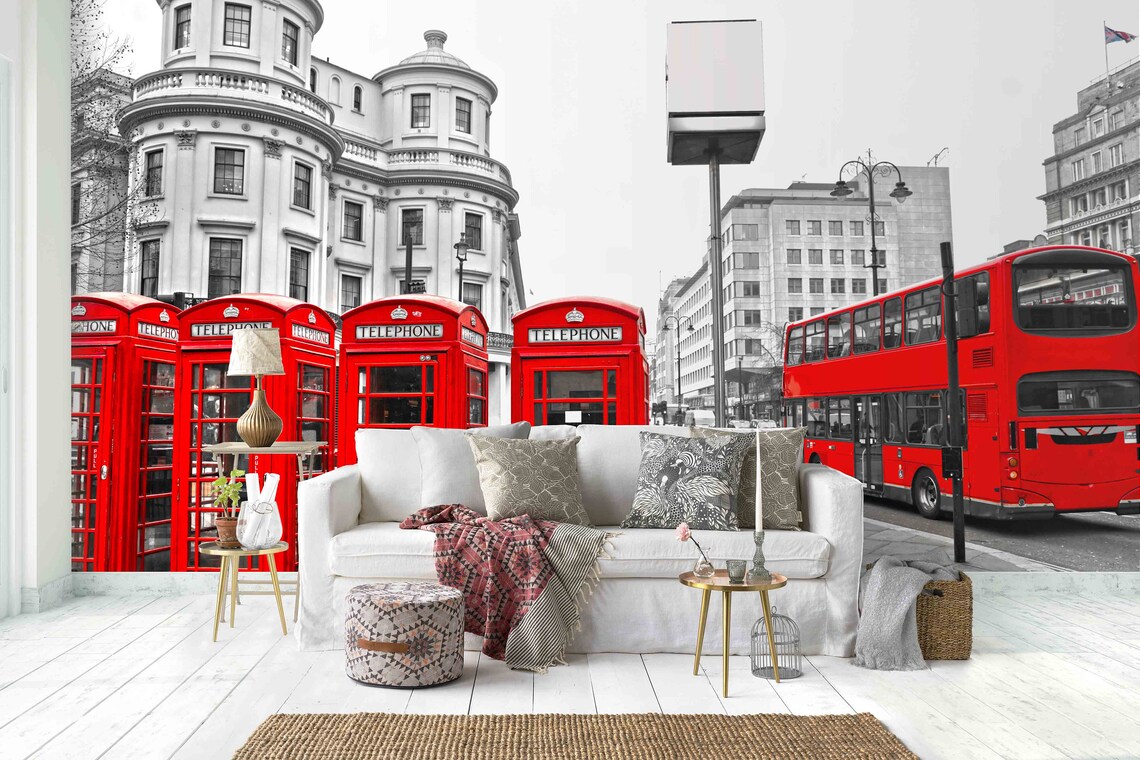 3D London Street Wallpaper Bus Wall Mural Phone Booth Wall Etsy Australia
