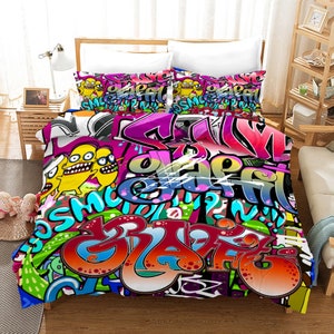 3D Cartoon Graffiti Bedding Set Quilt Cover Quilt Duvet Cover ,Pillowcases Personalized  Bedding,Queen, King ,Full, Double 3 Pcs 266