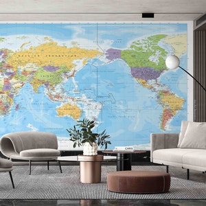 3D Weltkarte Tapete, Detailliertes, topographisches Wandbild, Karte Poster Wanddekor, alte Wandkunst, Schälen und Stick, abnehmbare Tapete