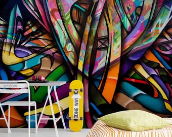 3D Colorful Graffiti Wall Mural – Peel and Stick Wallpaper