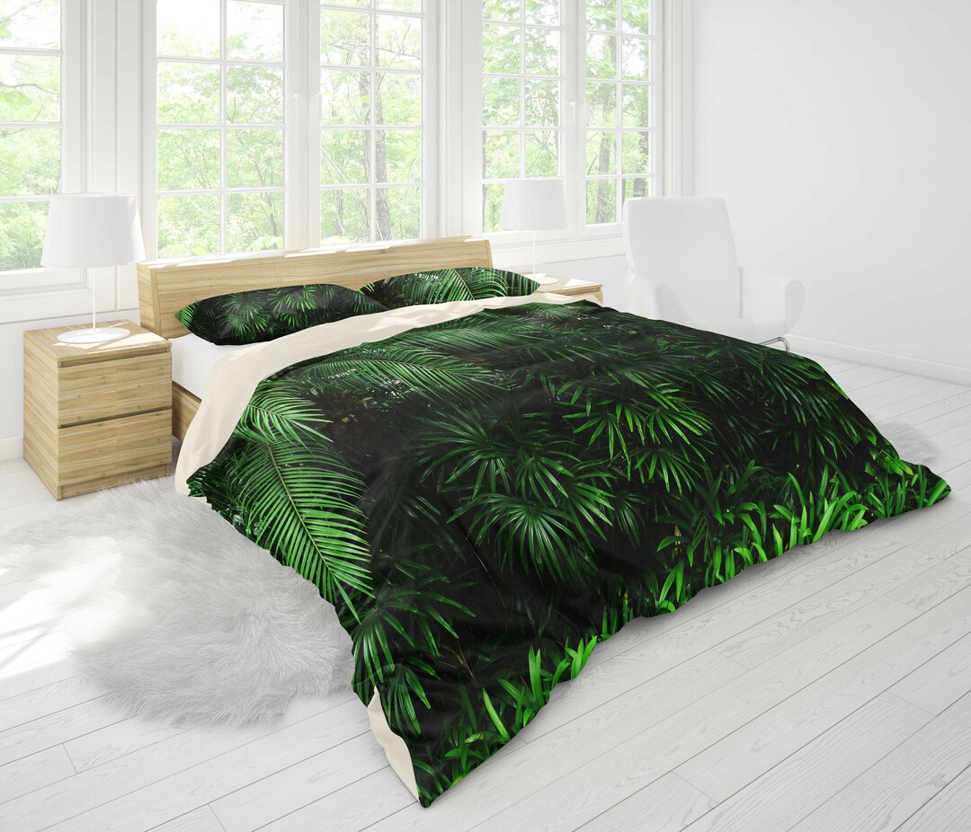 3D Palm Leaf Duvet Covers Set Green Quilt Cover Tropical Bedding Set 3D Palm Leaf Duvet Covers Set Green Quilt Cover Tropical Bedding Set