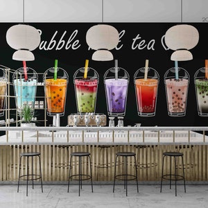 3D Bubble Milk Tea Wallpaper, Color Drink Wall Mural, Letters Wall ...