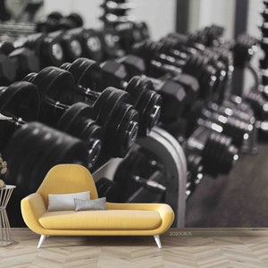 3D Dumbbell Wallpaper, Gym Wall Decor, Peel and Stick Mural