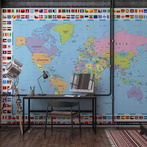 3D World Map Wallpaper-Nursery Wllpaper Fondo de pantalla extraíble-Peel and stick Wall Mural,Playroom Wallpaper Decoración de pared 427
