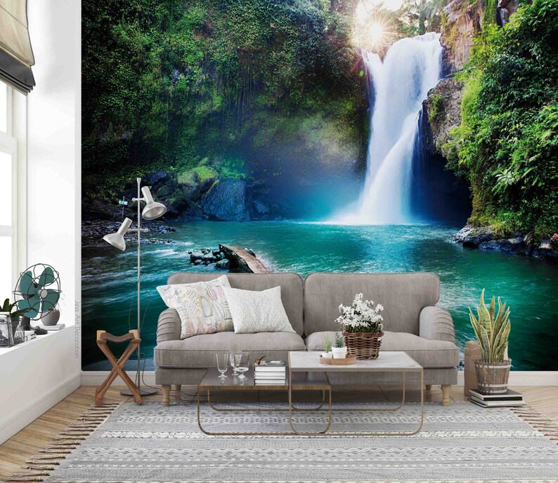 Summer Forest Waterfall Wallpaper Mural, Removable Peel and Stick Wall ...
