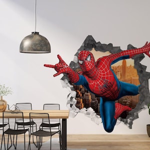 Carta da parati 3D Super Hero, murale da parete Spider-Man, decorazione da parete rossa, arte da parete per bambini, stacca e attacca, carta da parati rimovibile, adesivo da parete