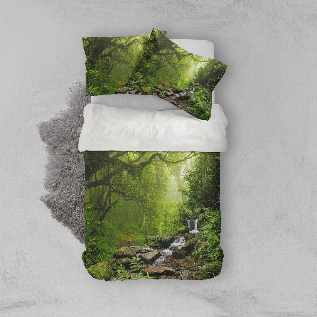 3D Jungle Duvet Covers Set, Forest Quilt Cover, Green Bedding Set