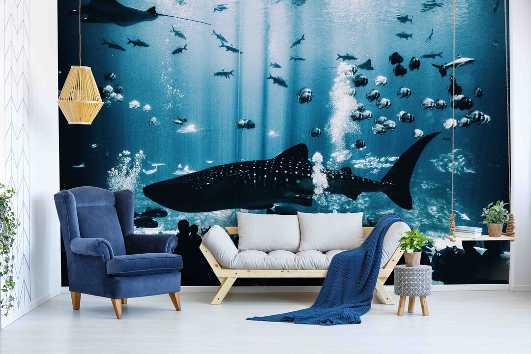 3D Shark Wallpaper Fish Wall Mural Dubai Underwater Hotel - Etsy