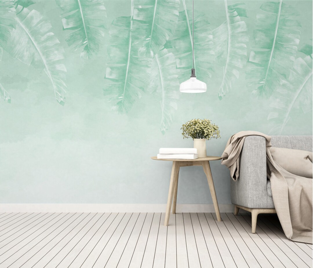 3D Tropical Leaf Wallpaper Mural, Light Green Wall Art, Peel and Stick ...