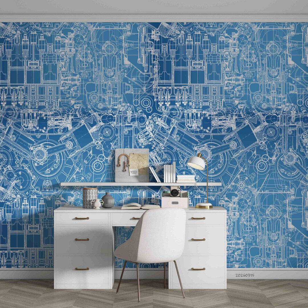 Steampunk Wall Mural –mechanical Engineering Drawings, Peel and Stick ...