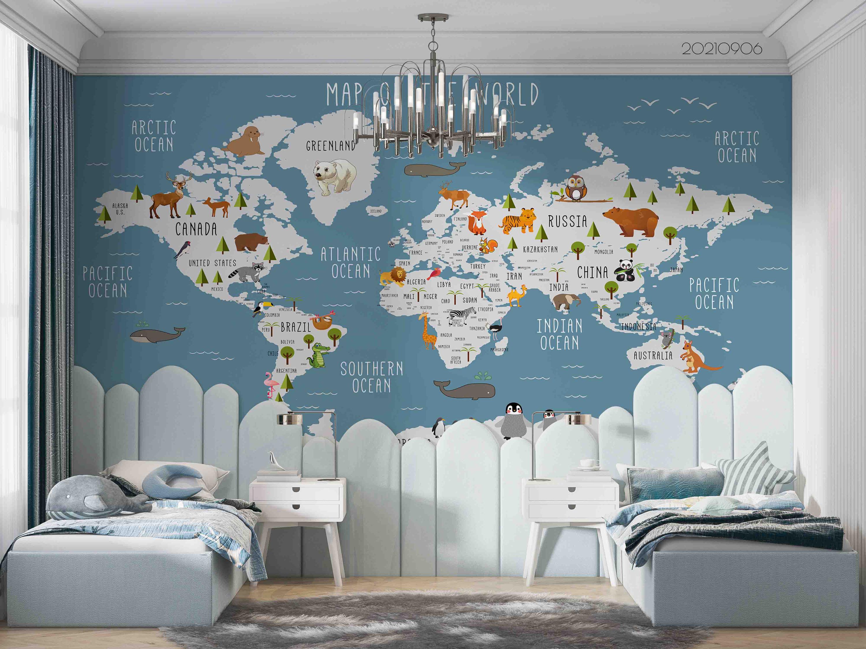 3D Cartoon Animal World Map Wallpaper Mural – Peel and Stick - Etsy