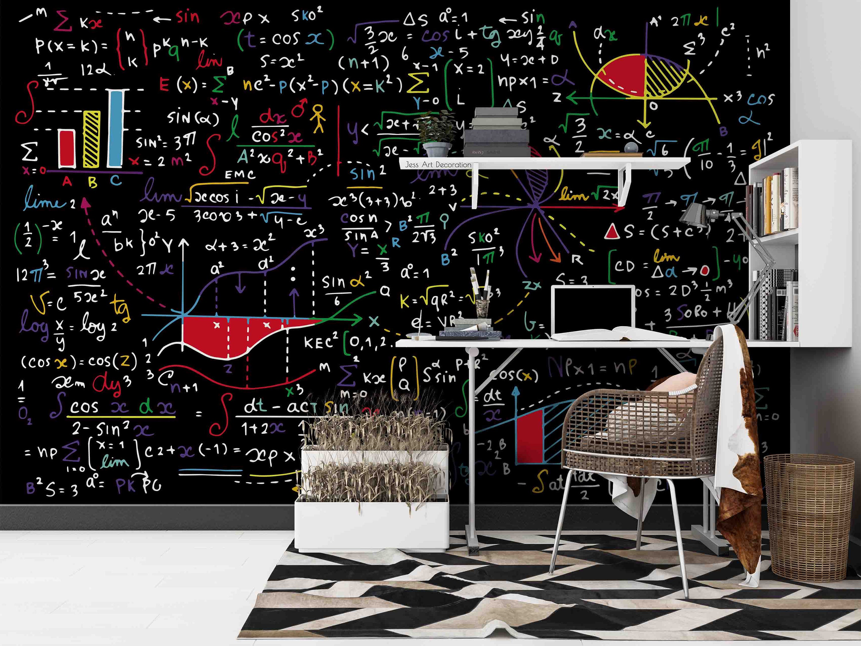 3D Math Formulas Wallpaper Mural, Peel and Stick Blackboard Wall Art ...