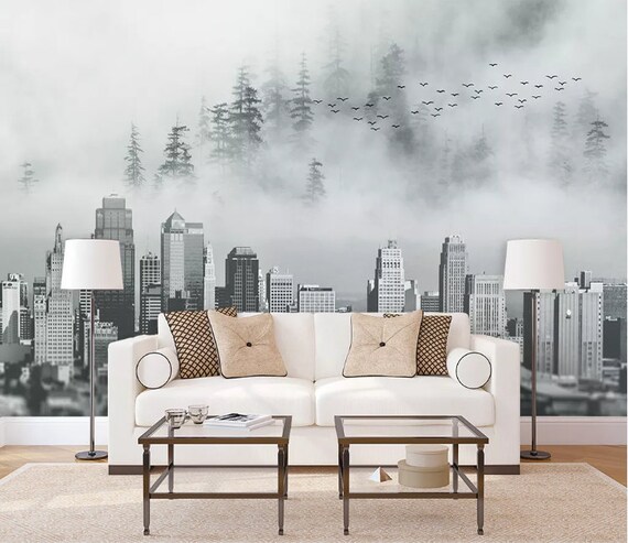 3D City Building Wallpaper Forest Wall Mural Misty Wall - Etsy Australia