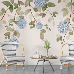 Floraler Hortensienblattzweig Grau 3D Peel and Stick, abnehmbare Tapete, Wandbild, selbstklebende Tapete, Wandaufkleber, Tapetenwandbild