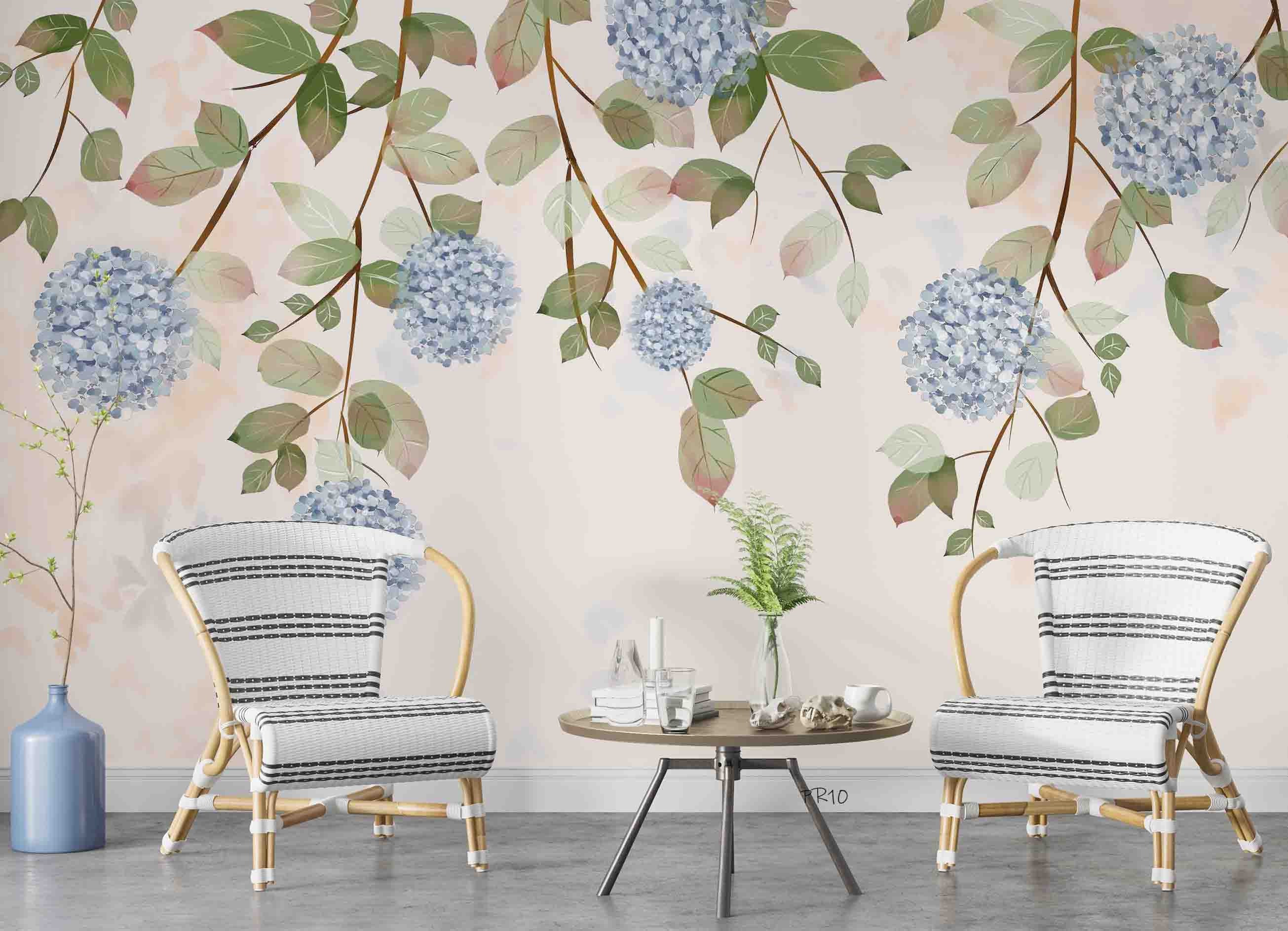 Floral Hydrangea Branch 3D Wallpaper, Peel and Stick Wall Mural - Etsy