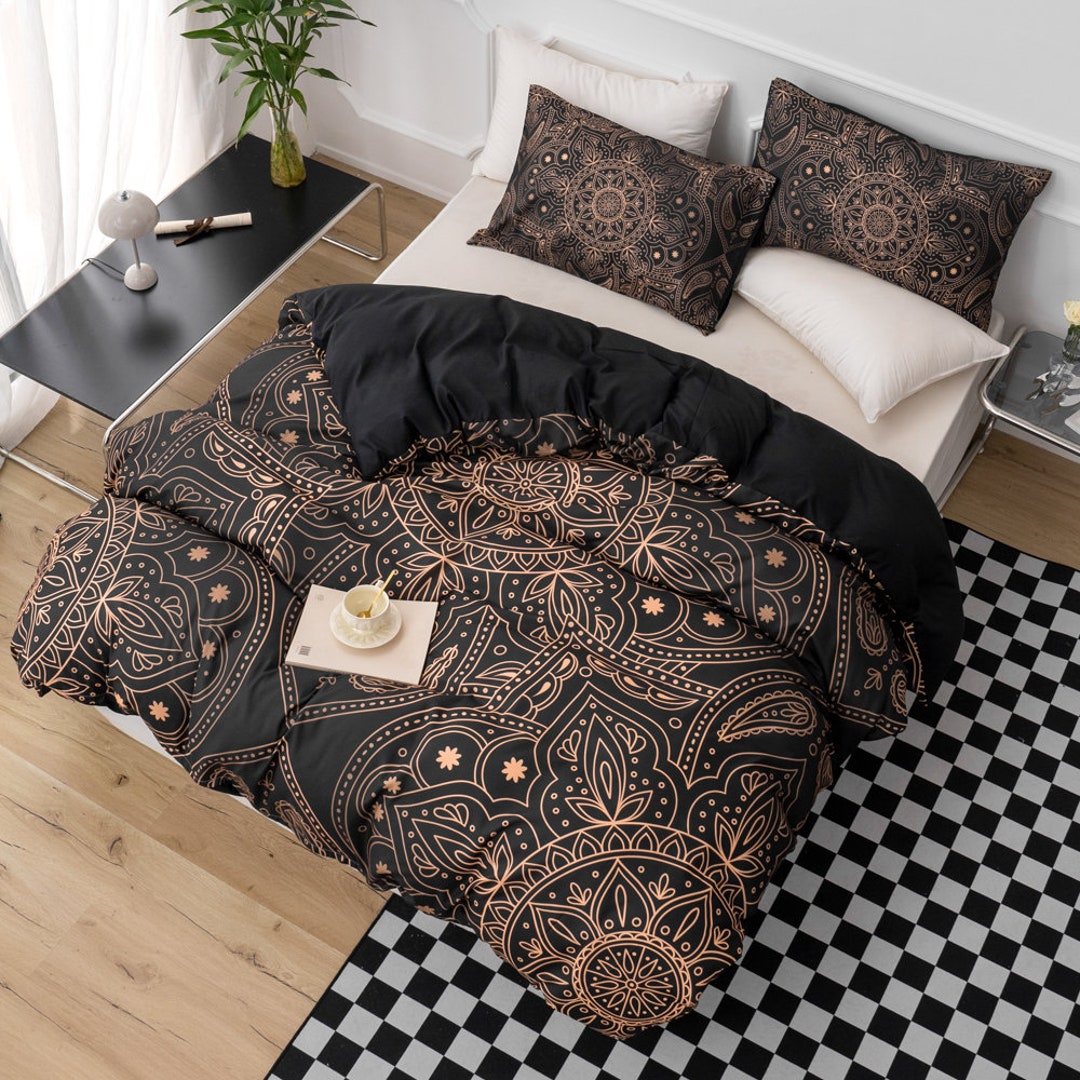 3D Medallion Duvet Covers Set Floral Quilt Cover Gold Etsy