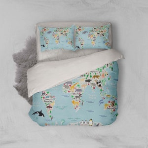 3D Weltkarte Bettwäsche Set, Tier Quilt Cover, Pflanzen Bettwäsche Set, Ocean Doona Bezug, Land Königin Bettwäsche, Cartoon König Bettwäsche