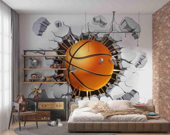 Mural de pared 3D de baloncesto – Papel pintado autoadhesivo