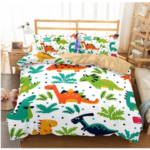 3D Dinosaur Duvet Covers Set, Cartoon Quilt Cover, Color Bedding Set, Plant Doona Cover, Leaf Twin bedding, Kids Bedding Set, Pillowcases