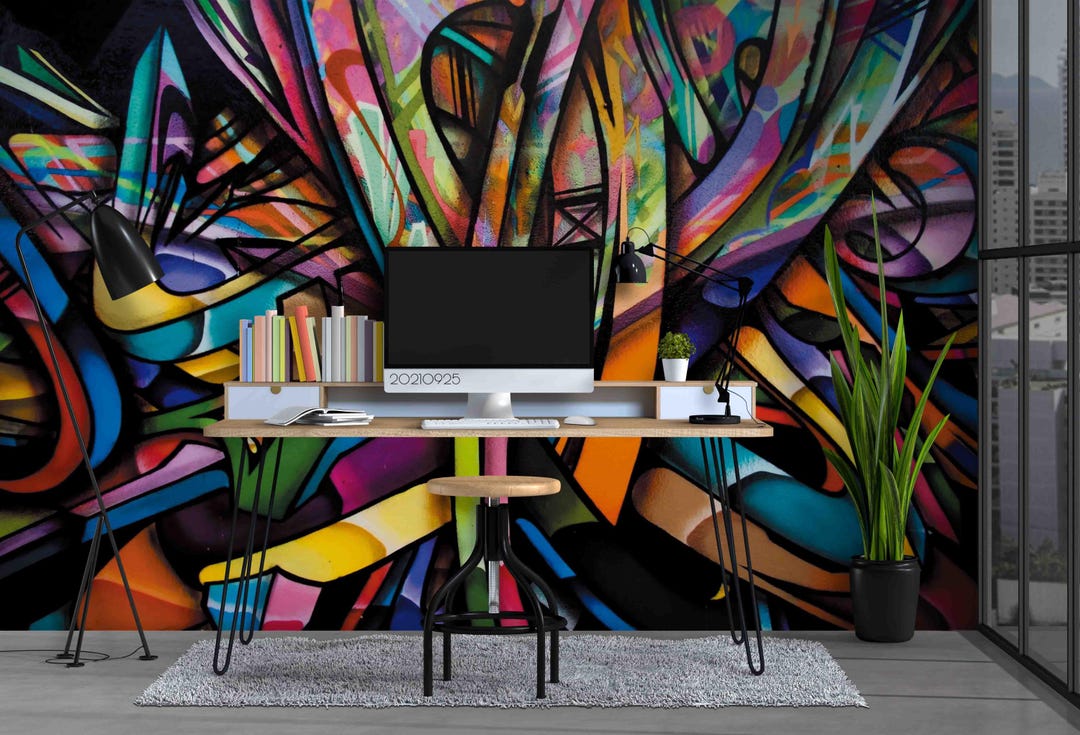 Colorful Graffiti Wall Mural – 3D Line Art, Peel and Stick - Etsy