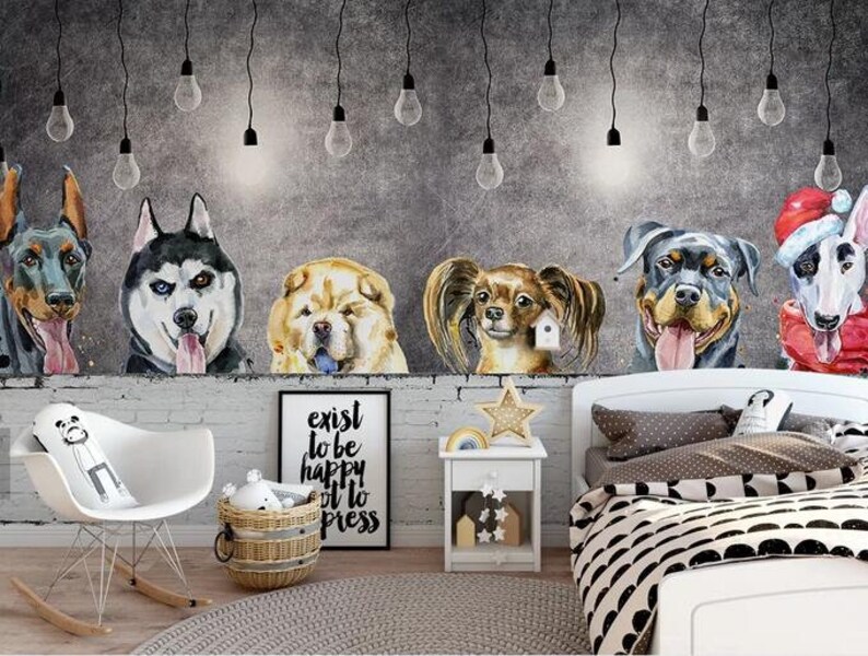 Dogs Wallpaper-Nursery Wallpaper Removable Wallpaper-Peel and stick Wall Mural,Playroom Wallpaper Wall decor 3D Kids Cartoon