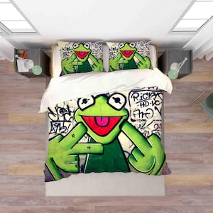 Juego de fundas de edredón con diseño de rana en 3D, funda de edredón con diseño de jirafa, juego de cama con dedos, funda de edredón con letras, ropa de cama verde para dos personas, ropa de cama negra