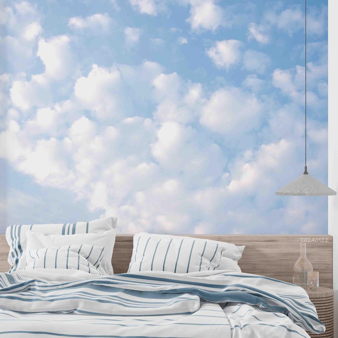 Pastel Sky Wall Mural – 3D Blue Sky, White Clouds, Peel and Stick ...