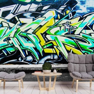 3D-Graffiti-Buchstaben-Tapete, Schälen und Aufkleben-Wandbild