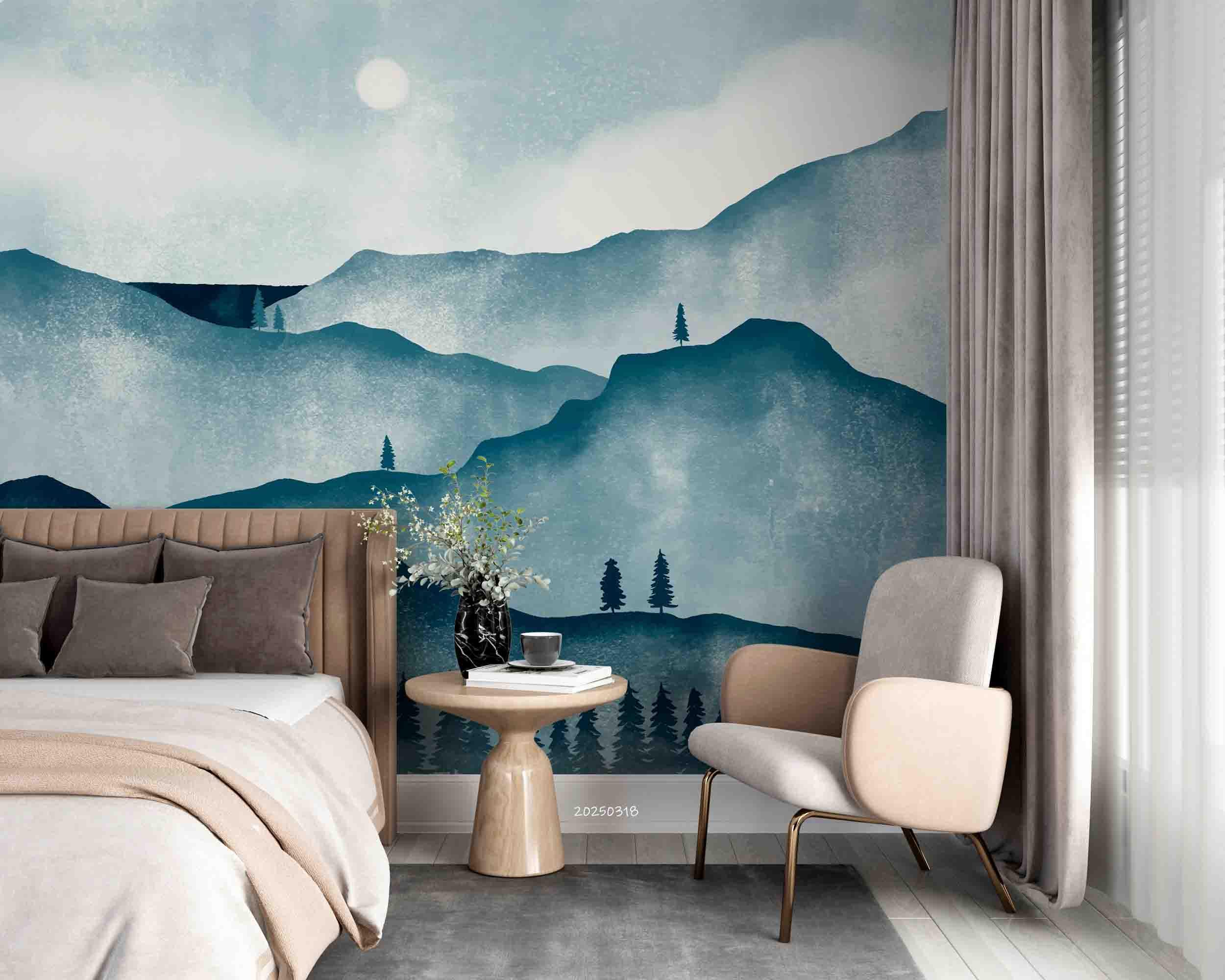 Watercolor Mountain Landscape Wallpaper Mural – Peel and Stick - Etsy