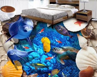 3D Unterwasserwelt Delfin Vinyl Boden Wandbild, selbstklebende Art