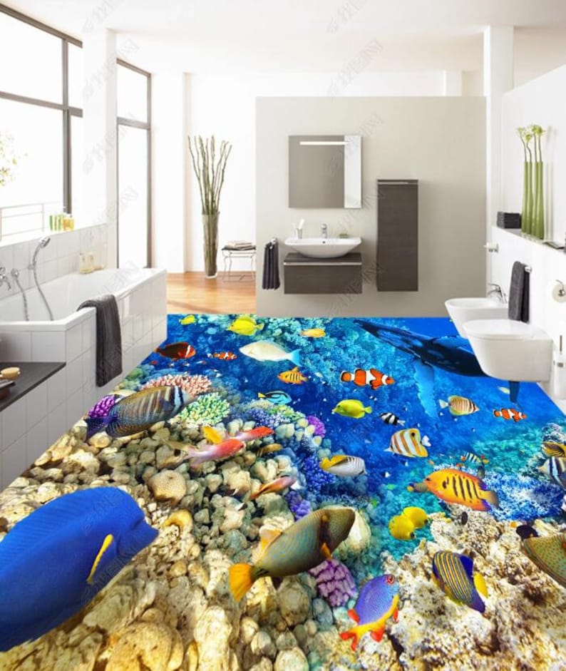 3D Undersea World Vinyl Floor Mural, Fish and Coral Design - Etsy