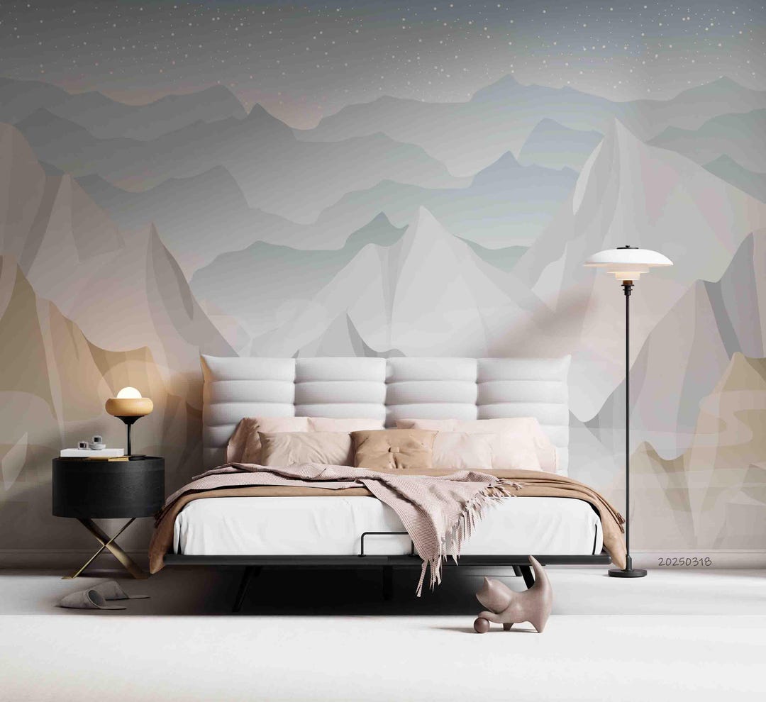 3D Hand Drawn Mountain Mural – Peel and Stick Wallpaper - Etsy