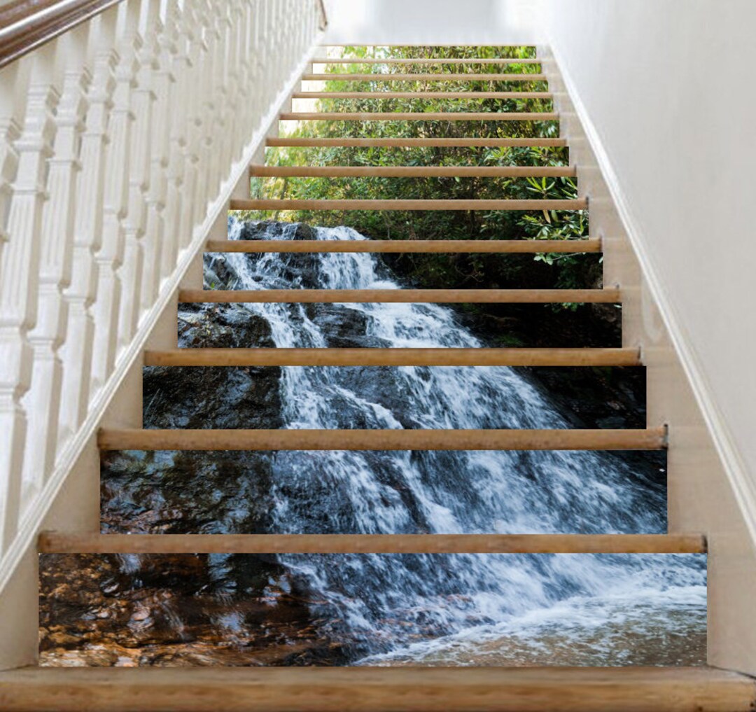 3D Single Water Fall Stair Risers Sticker PVC Sticker Mural Stairs ...