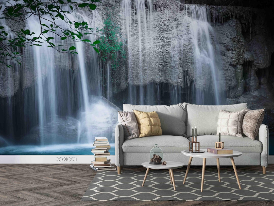 Waterfall Landscape Wall Mural: 3D Nature Wallpaper, Peel & Stick ...