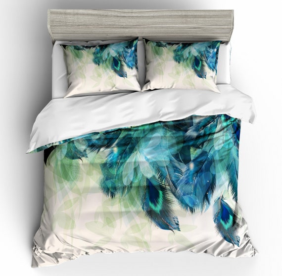 3D Blue Peacock Feather Bedding Set Quilt Cover Quilt Duvet Etsy
