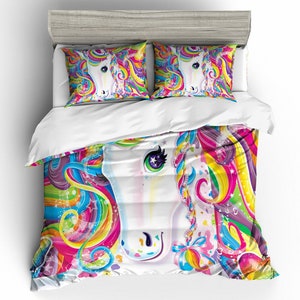 3D Unicorn Duvet Covers Set, Rainbow Quilt Cover, Colorful Bedding Set, Cartoon Doona Cover, Girl Twin bedding, Kids Bedding Set