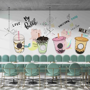 3D Bubble Tea Wall Sticker, Peel and Stick Removable Wallpaper
