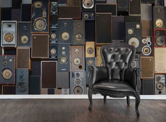 Vintage Speaker Wallpaper, Dark Horn Wall Mural, Peel and Stick