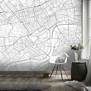 Papel de parede de mapa 3D, mural de parede de cidade, decoração de parede de linha preta, arte de parede abstrata, descascar e colar, papel de parede removível, adesivo de parede