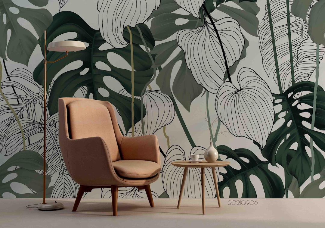 Tropical Leaves Wall Mural – Green Plant Wallpaper, Peel and Stick - Etsy