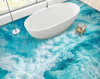 3D Blue Sea Vinyl Floor Mural, Self-Adhesive Flooring