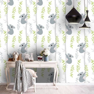 3D Koala behang, tak muur muurschildering, Cartoon Wall Decor, Kids Wall Art, Peel en Stick, verwisselbaar behang, muursticker