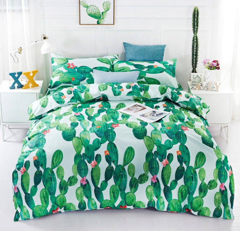 Special price for a limited time 3D Green Cactus Flower Bedding Duvet Set Year-end gift Quilt Cover