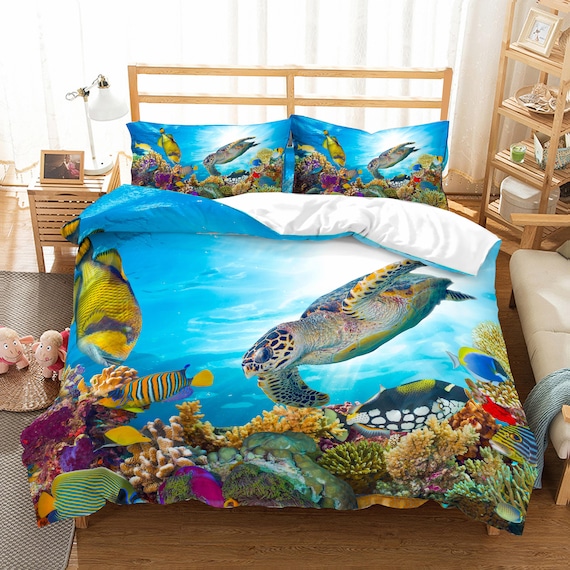 3d Sea World Sea Turtle Bedding Set Quilt Cover Quilt Duvet Etsy