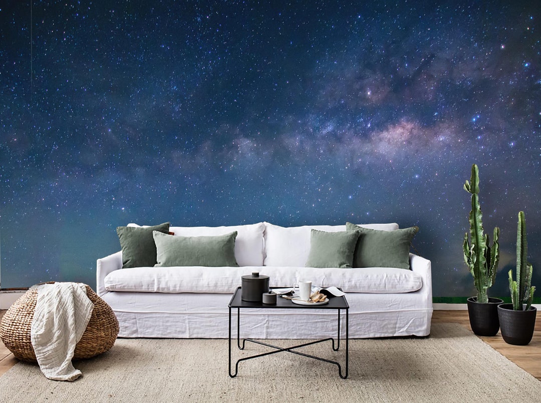 Starry Sky Wallpaper Mural, Blue Space Landscape, Peel and Stick - Etsy UK